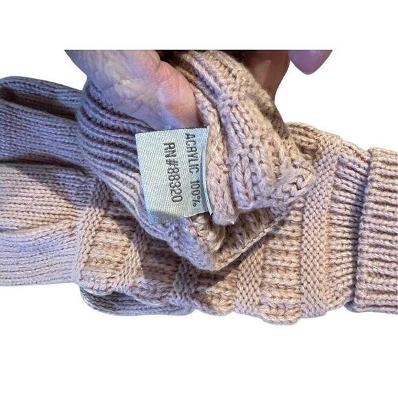 C. C. Exclusives Womens OS Knitted Tobaggan Pom Pom & Glove Set Pink Gold - Picture 7 of 7